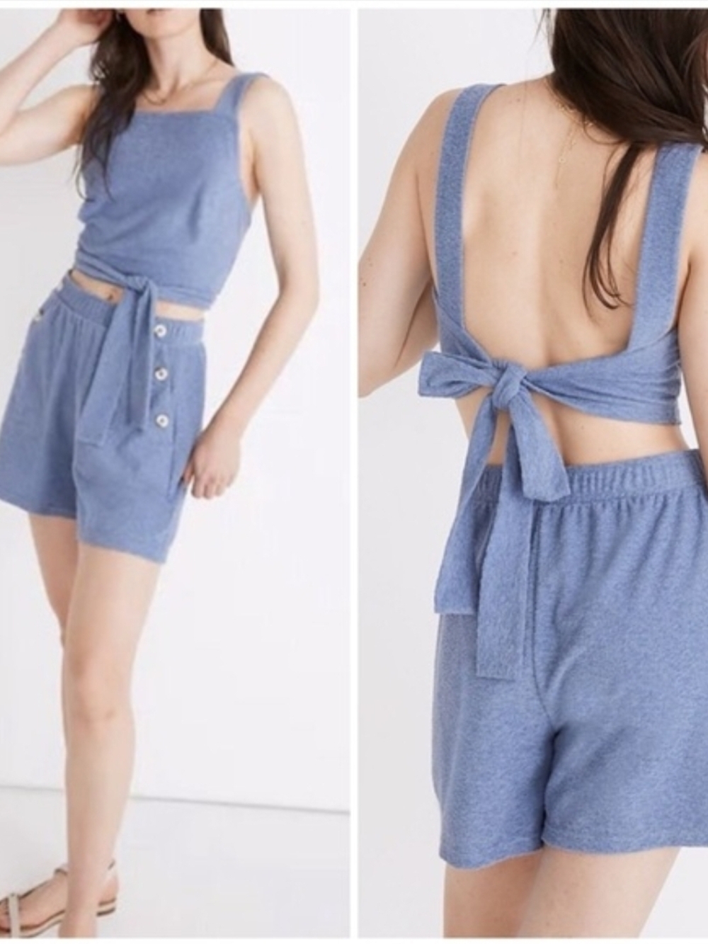 Madewell Blue Knit Terry Tie-Back Tank Top